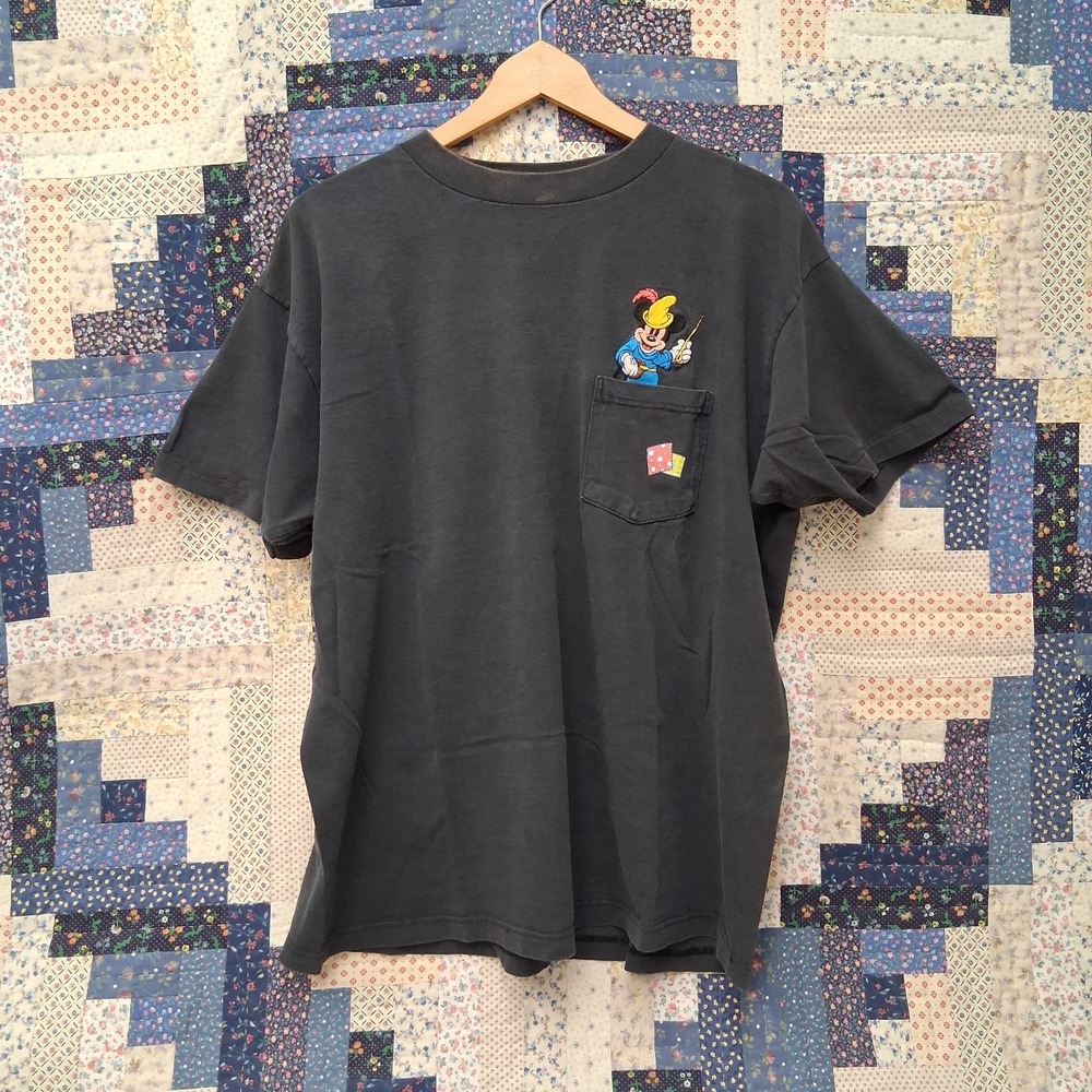 Vintage Disney Mickey Mouse Brave Little Tailor Pocket T Shirt Size XL Black